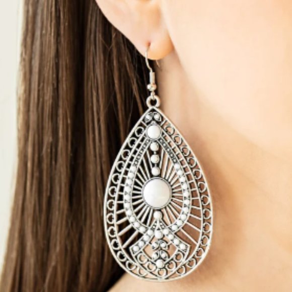 Paparazzi Jewelry - Just Dropped By White Earrings